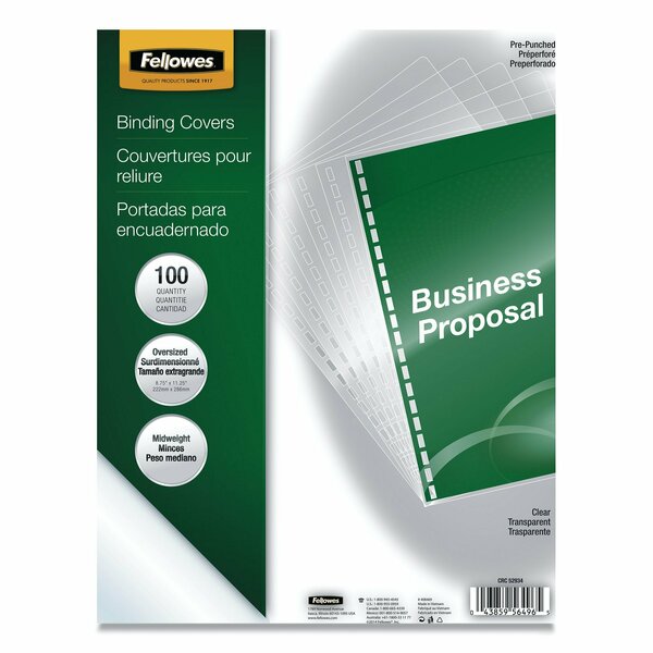 Fellowes Crystals Transparent Presentation Covers, Binding Systems, Round Corners, 11.25x8.75, Punched, 100PK 5293401